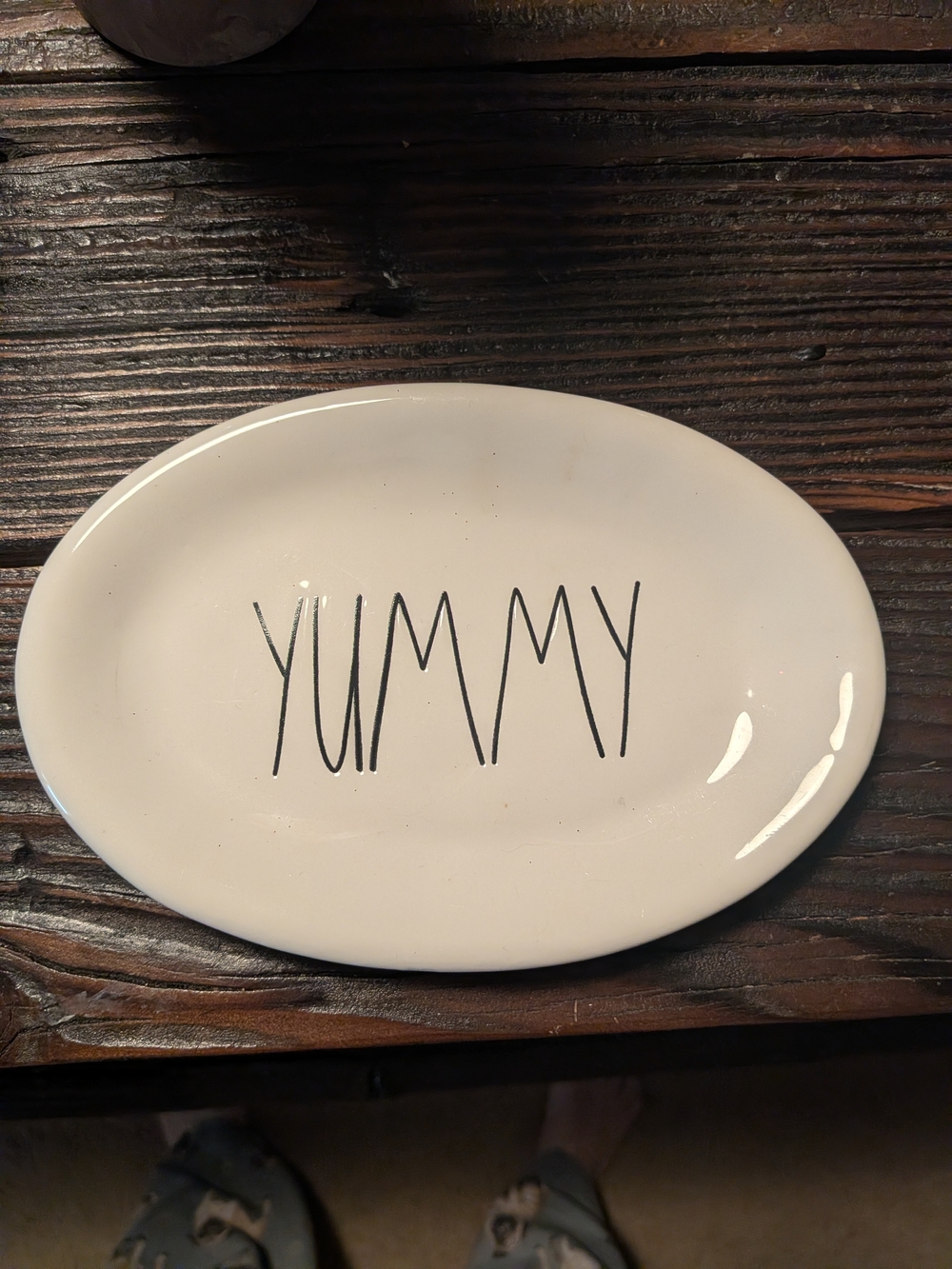 Rae Dunn White Pet Oval Platter with Subtle Black Logo